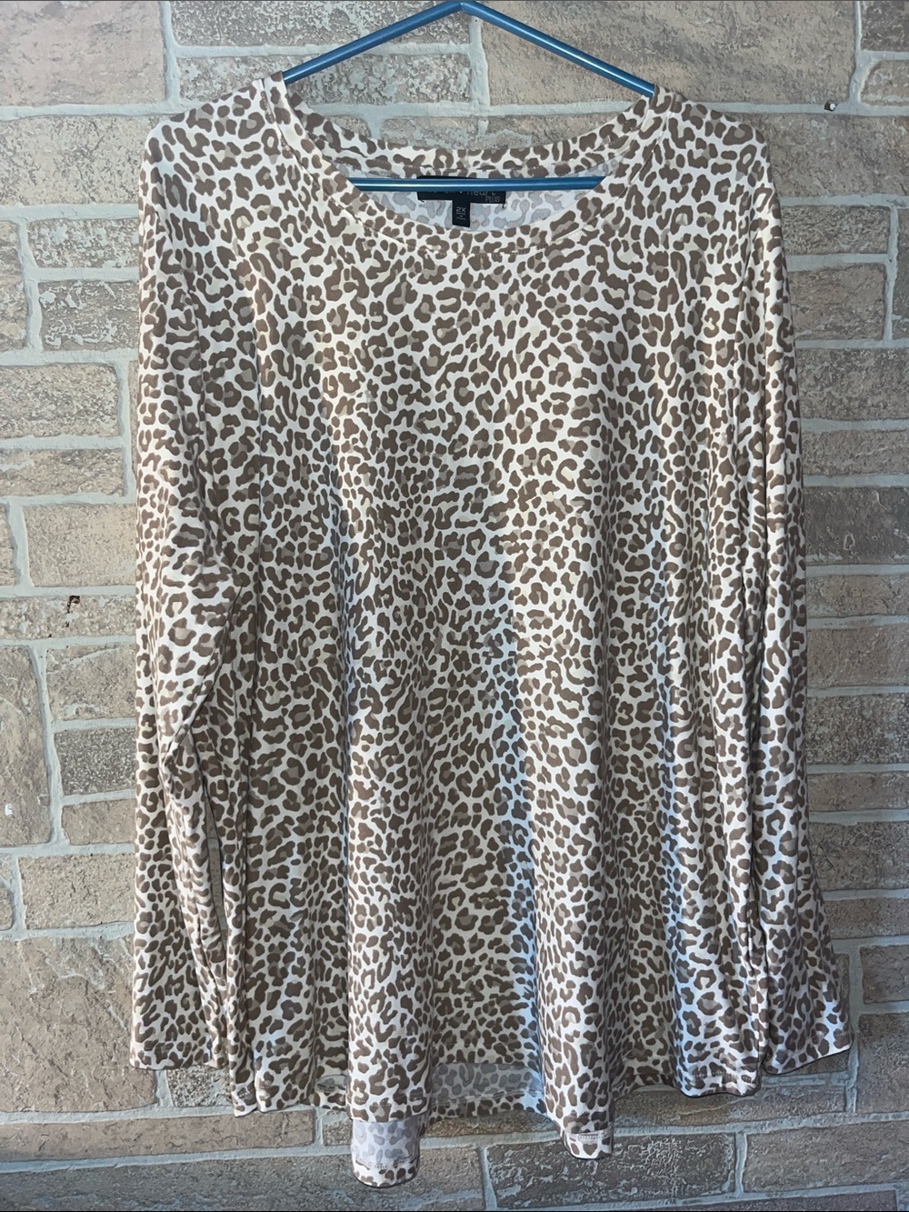 Derek Heart Beige and Brown Leopard Print Long Sleeve Top